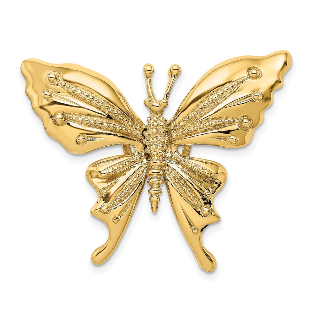 14k Yellow Genuine Gold Polished & Beaded Butterfly Slide Necklace Charm Pendant